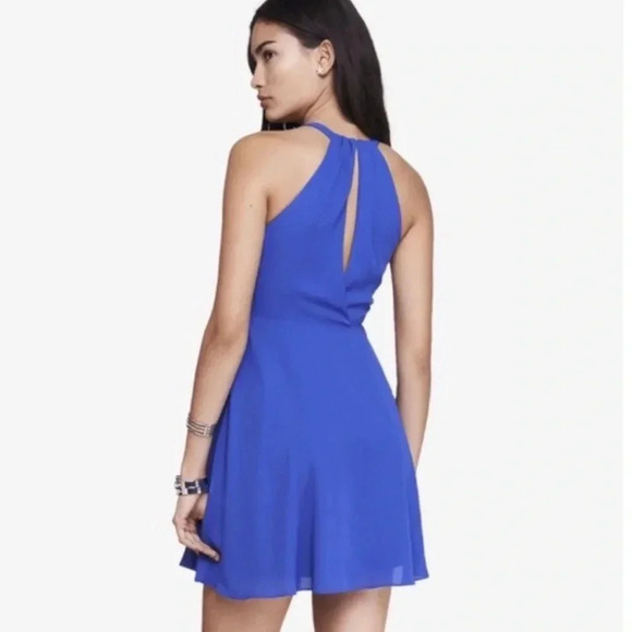 Blue chiffon fit and flare Express dress size 2 in Excellent pre owned condition - Picture 4 of 11